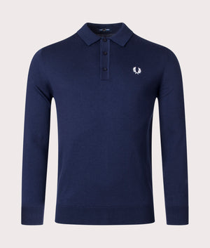 Long Sleeve Knitted Polo Shirt in Navy, EQVVS. 
