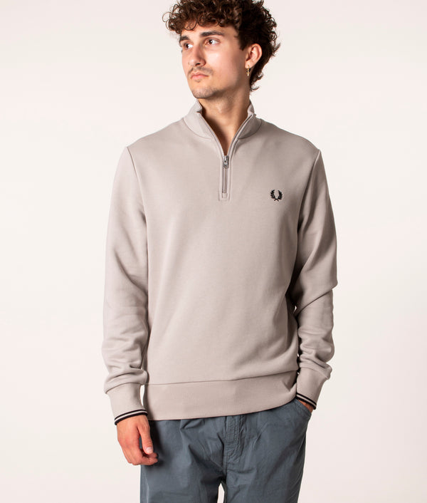 【FRED PERRY】Baseline Half Zip Sweatshirt V54 Oatmeal Fred Perry Half Zip Sweatshirt Oatmeal at CareOfCarl.com