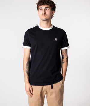 Fred Perry Men's Contrast Tape Ringer T-Shirt in Black/Warm Stone Fred Fred Perry Men's Contrast Tape Ringer T-Shirt in Black/Warm Stone Fred