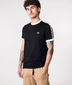 Fred Perry Taped Ringer T-Shirt in Black at EQVVS. Angle Shot. 