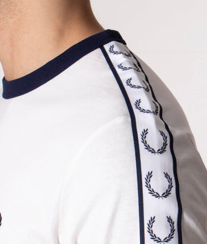 Fred Perry Taped Ringer T-Shirt in White at EQVVS. Detail Shot 2. 