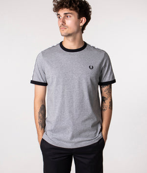 Fred Perry Taped Ringer T-Shirt in Grey at EQVVS. Front Shot. 