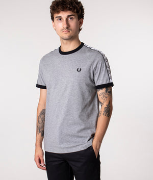 Fred Perry Taped Ringer T-Shirt in Grey at EQVVS. Angle Shot. 