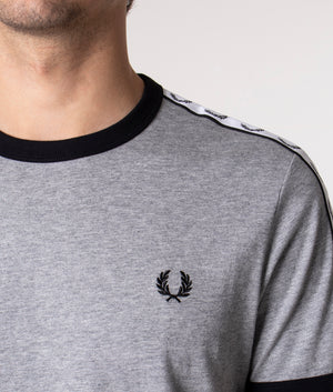 Fred Perry Taped Ringer T-Shirt in Grey at EQVVS. Detail Shot. 