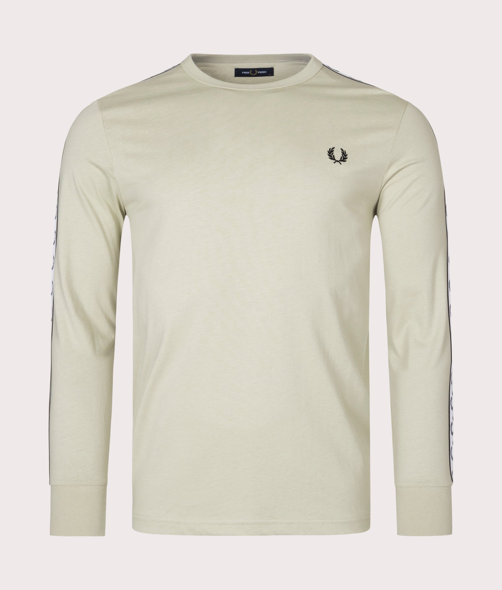 Fred Perry Taped Long Sleeve T-Shirt in Light Oyster, EQVVS. 
