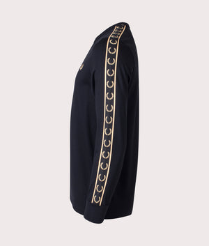Long-Sleeve-Laured-Taped-T-Shirt-Black/1964-Gold-Fred-Perry-EQVVS