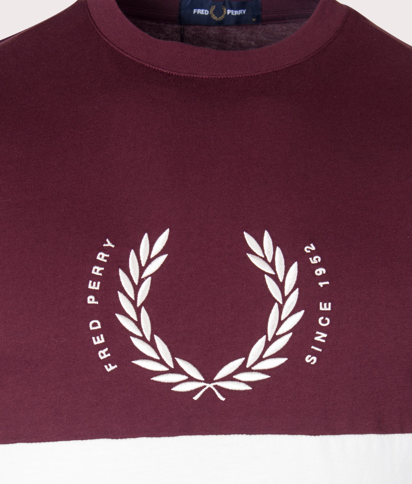 Fred Perry Colourblock T-Shirt in Burgundy. EQVVS.