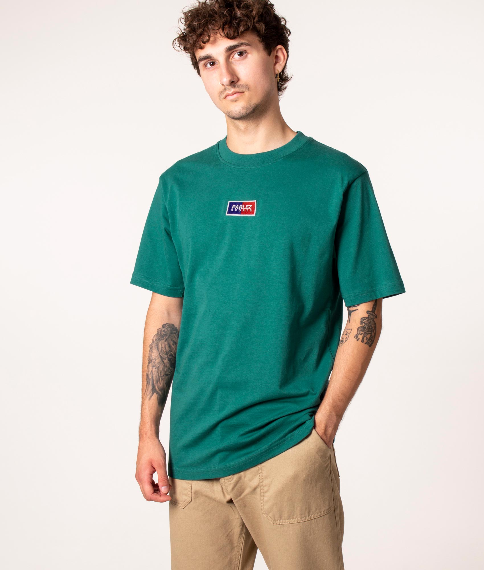 Parlez Kuff T-Shirt in Depp Teal at EQVVS. Front Shot. 