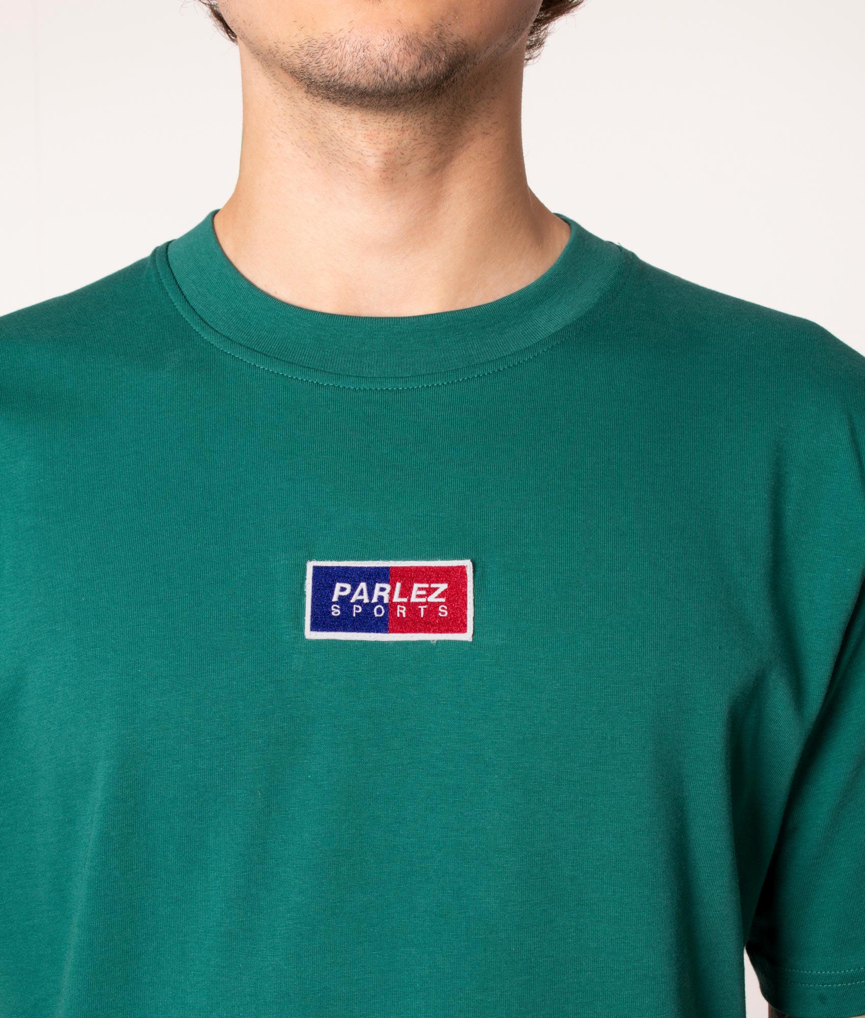 Parlez Kuff T-Shirt in Depp Teal at EQVVS. Detail Shot. 