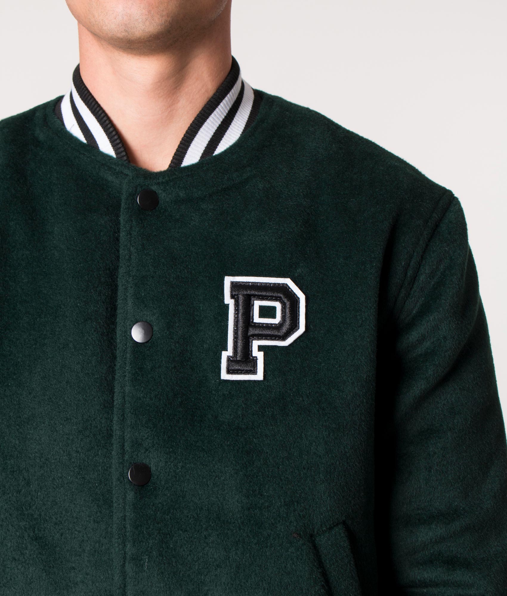 Parlez Relaxed Fit Bay Bomber College Jacket in Green, EQVVS.