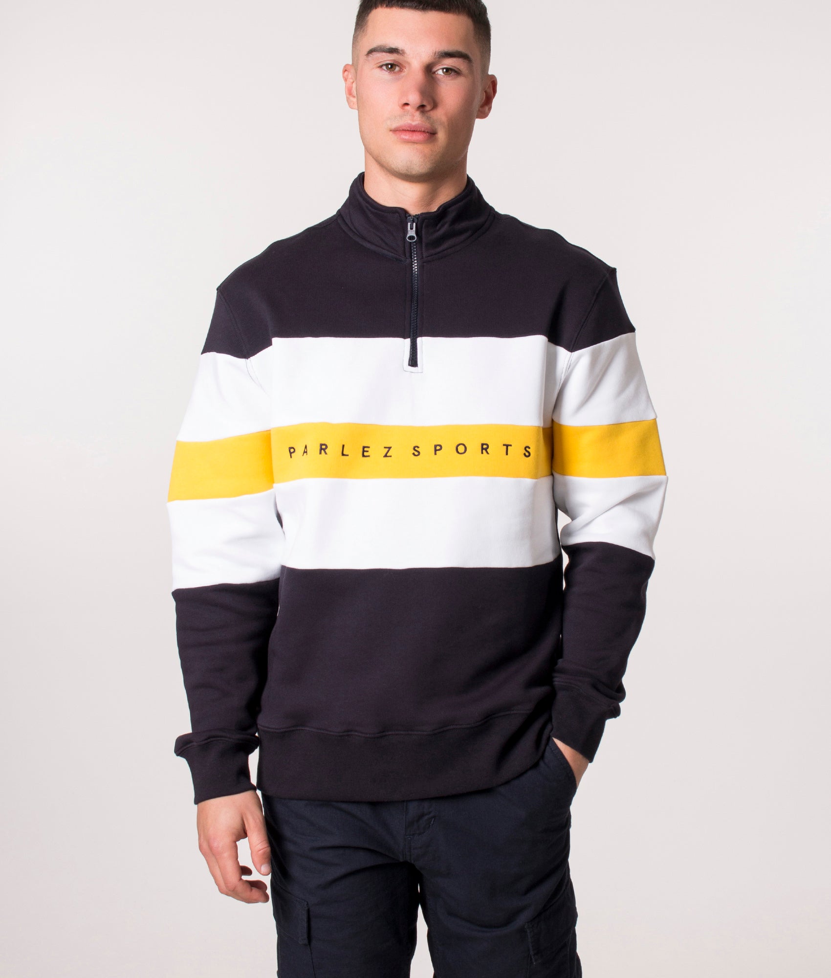 Relaxed-Fit-Quarter-Zip-Aback-Sweatshirt-Navy-Parlez-EQVVS
