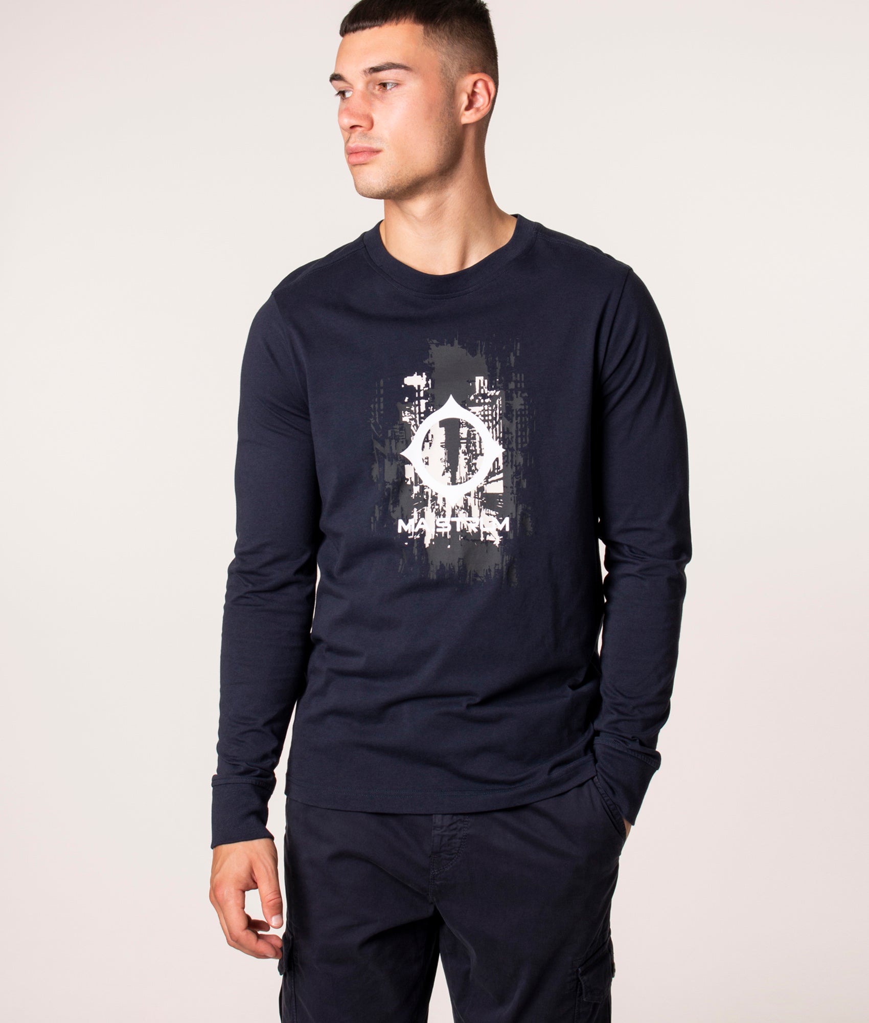 CC Logo Print Long Sleeve T-Shirt in M428 Ink Navy, Ma.Strum. EQVVS, Front Model