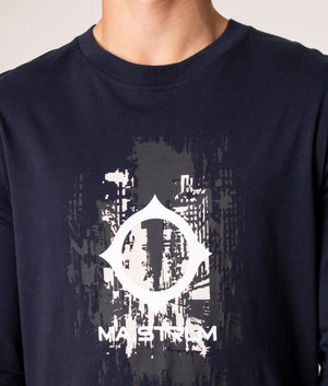 CC Logo Print Long Sleeve T-Shirt in M428 Ink Navy, Ma.Strum. EQVVS, Front Detail Model