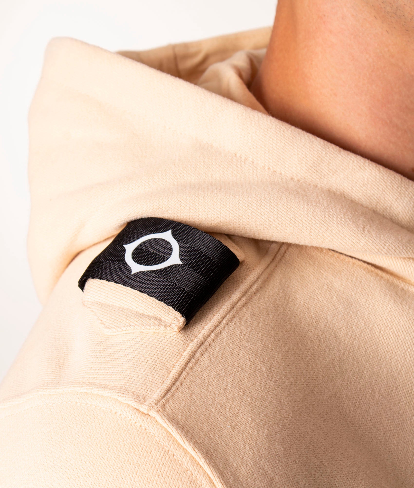 Core Overhead Hoodie in M219 Marzipan, Ma.Strum, EQVVS, Shoulder Detail Model