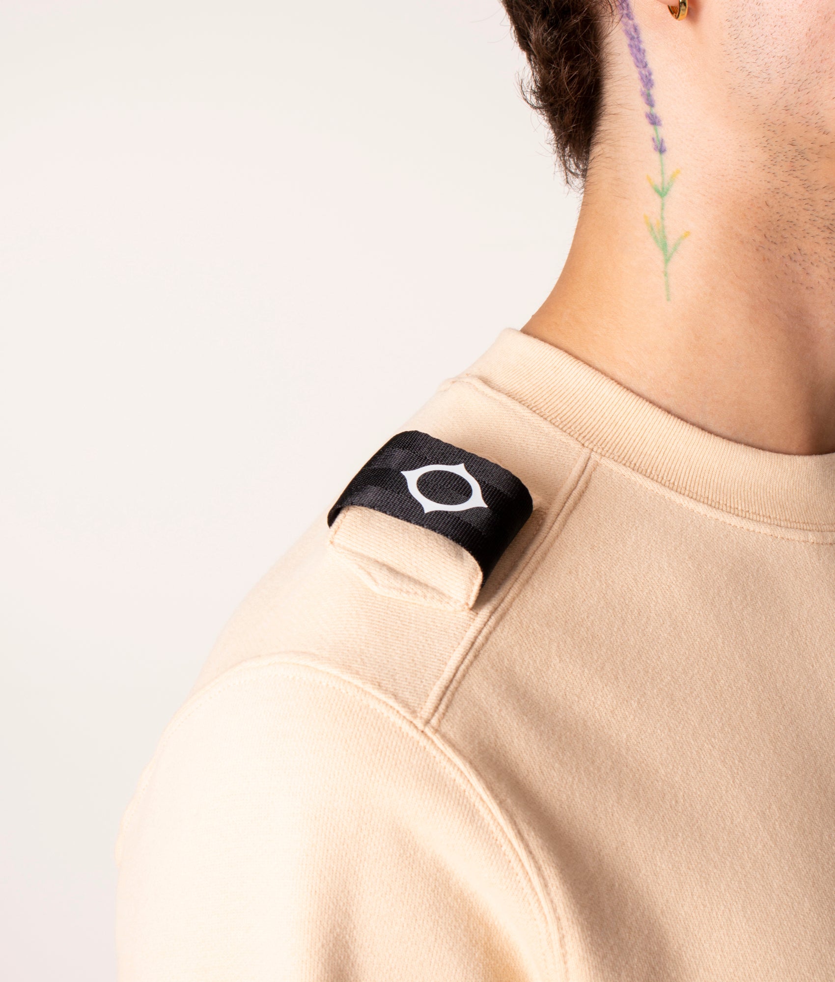Core Crew Sweatshirt in M219 Marzipan, Ma.Strum, EQVVS, Shoulder Detail Model