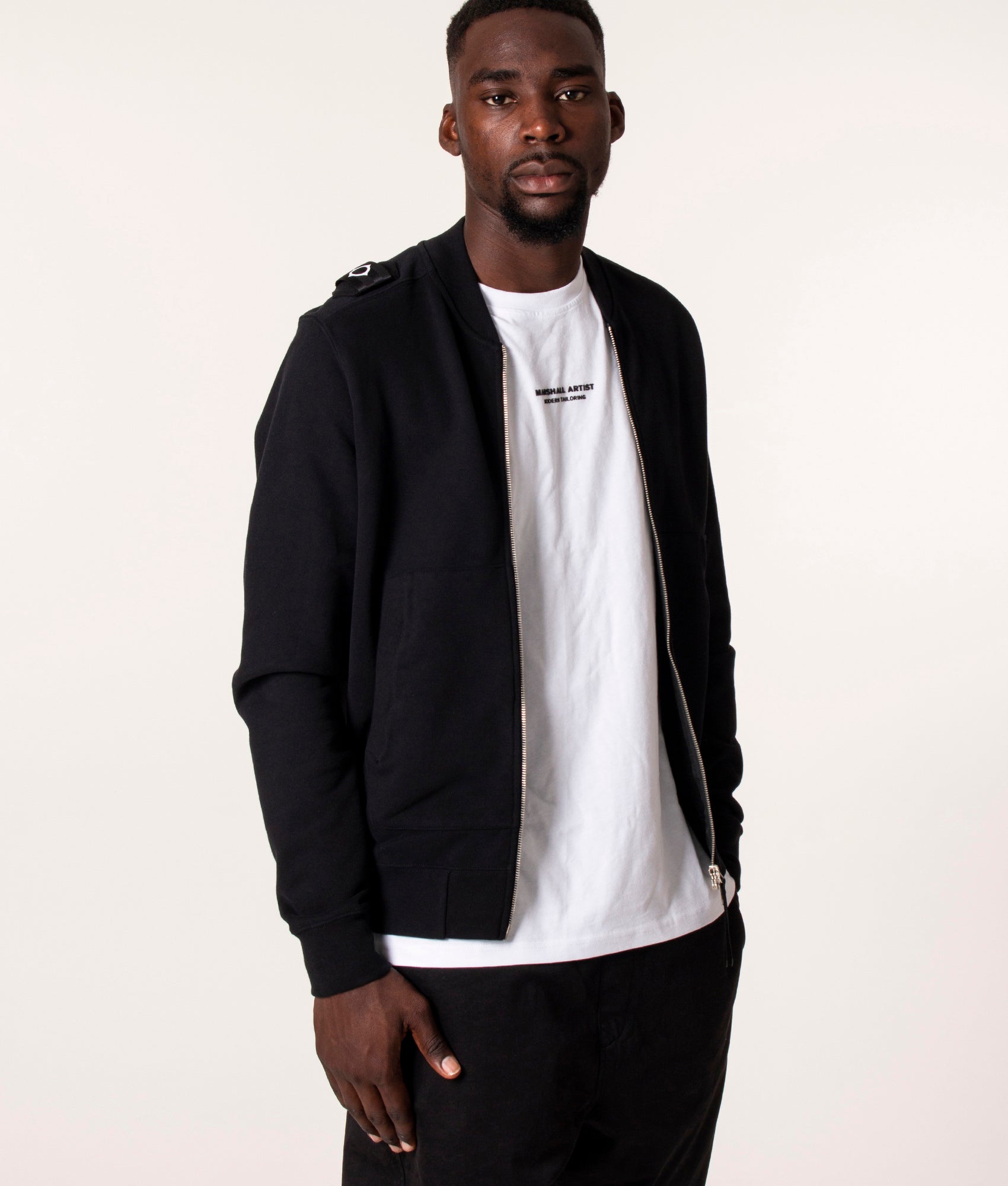 Core Bomber Sweatshirt M000 Jet Black, Ma.Strum, EQVVS, Front Angle Model