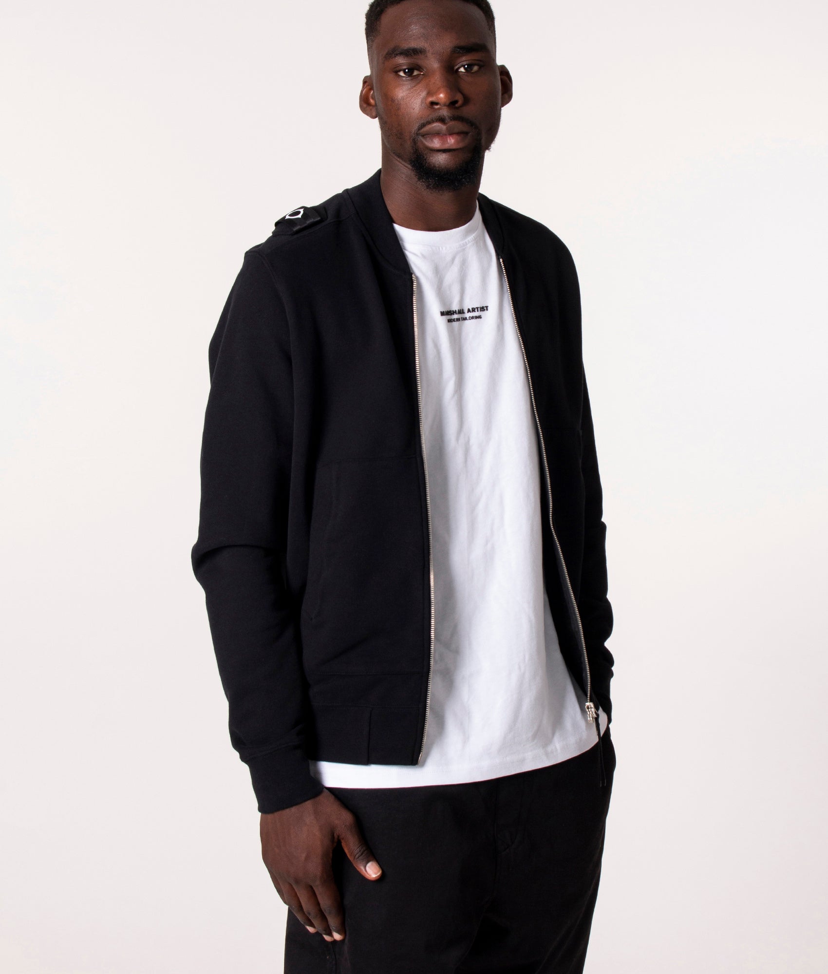 Core Bomber Sweatshirt M000 Jet Black, Ma.Strum, EQVVS, Model Front Angle