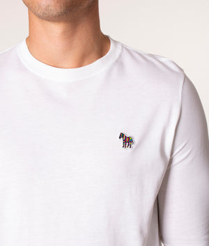 PS Paul Smith Long Sleeve Zebra Logo T-Shirt in White at EQVVS. Model, detail.