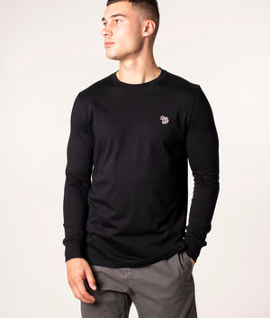 PS Paul Smith Long Sleeve Zebra T-Shirt in Black at EQVVS. Model, front. 