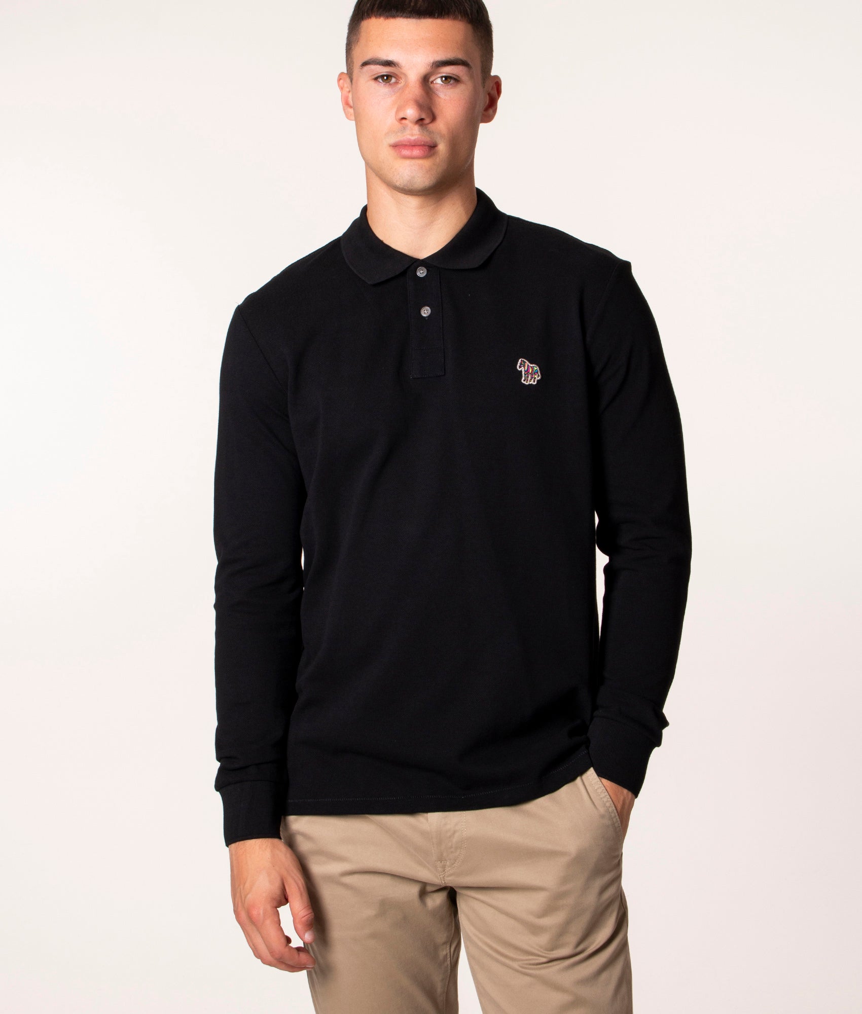 Regular Fit Long Sleeve Zebra Polo Shirt