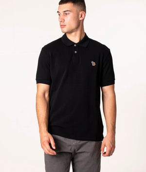 PS Paul Smith Zebra Polo Shirt in Black at EQVVS. Model, front. 