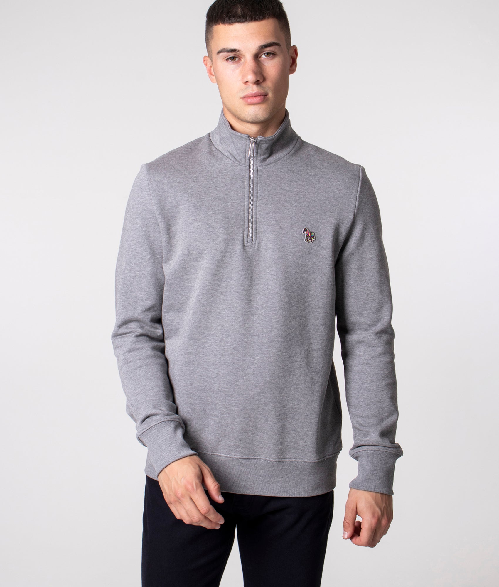 Quarter-Zip-Zebra-Logo-Sweatshirt-Melange-Grey-PS-Paul-Smith-EQVVS