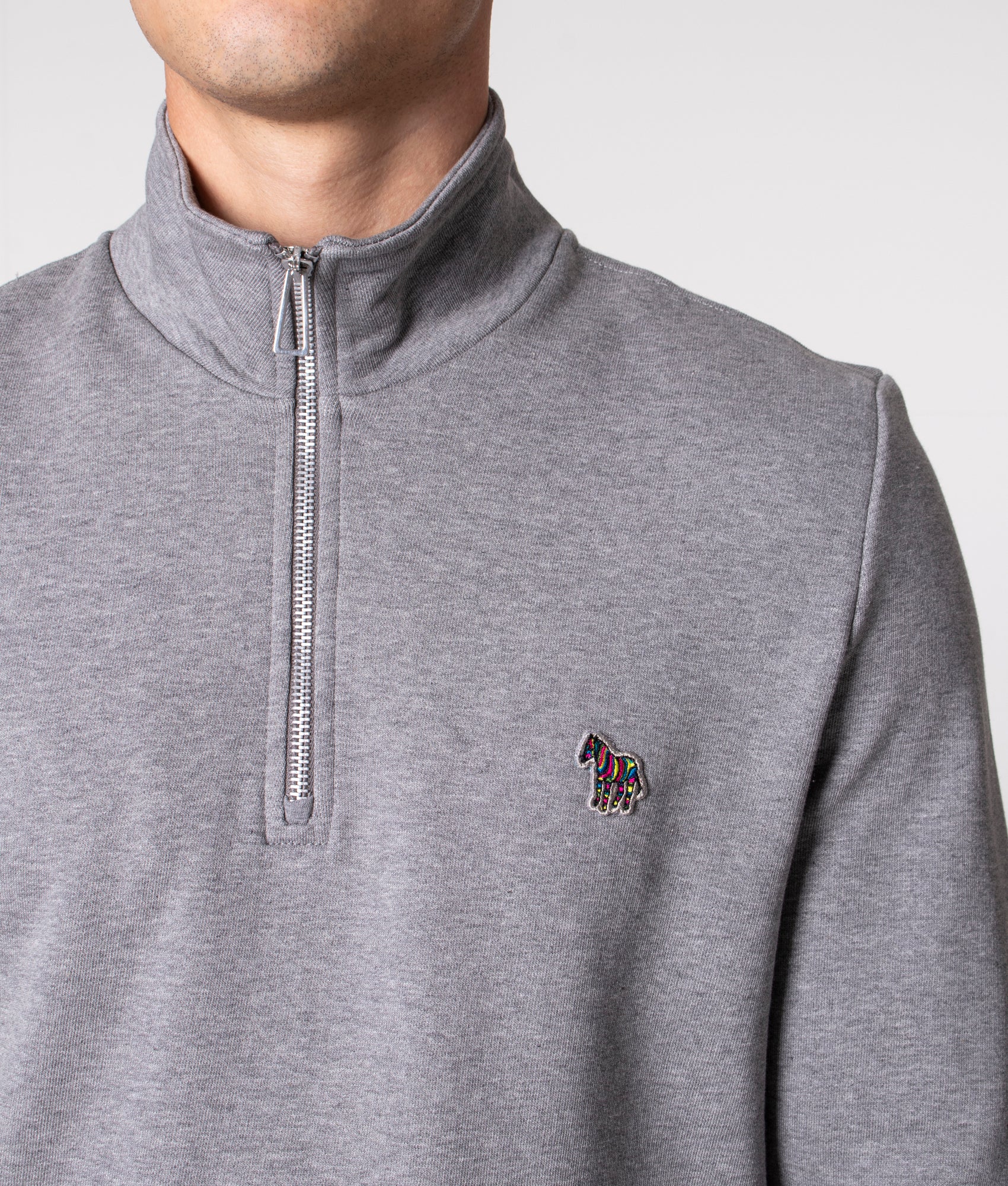 Quarter-Zip-Zebra-Logo-Sweatshirt-Melange-Grey-PS-Paul-Smith-EQVVS