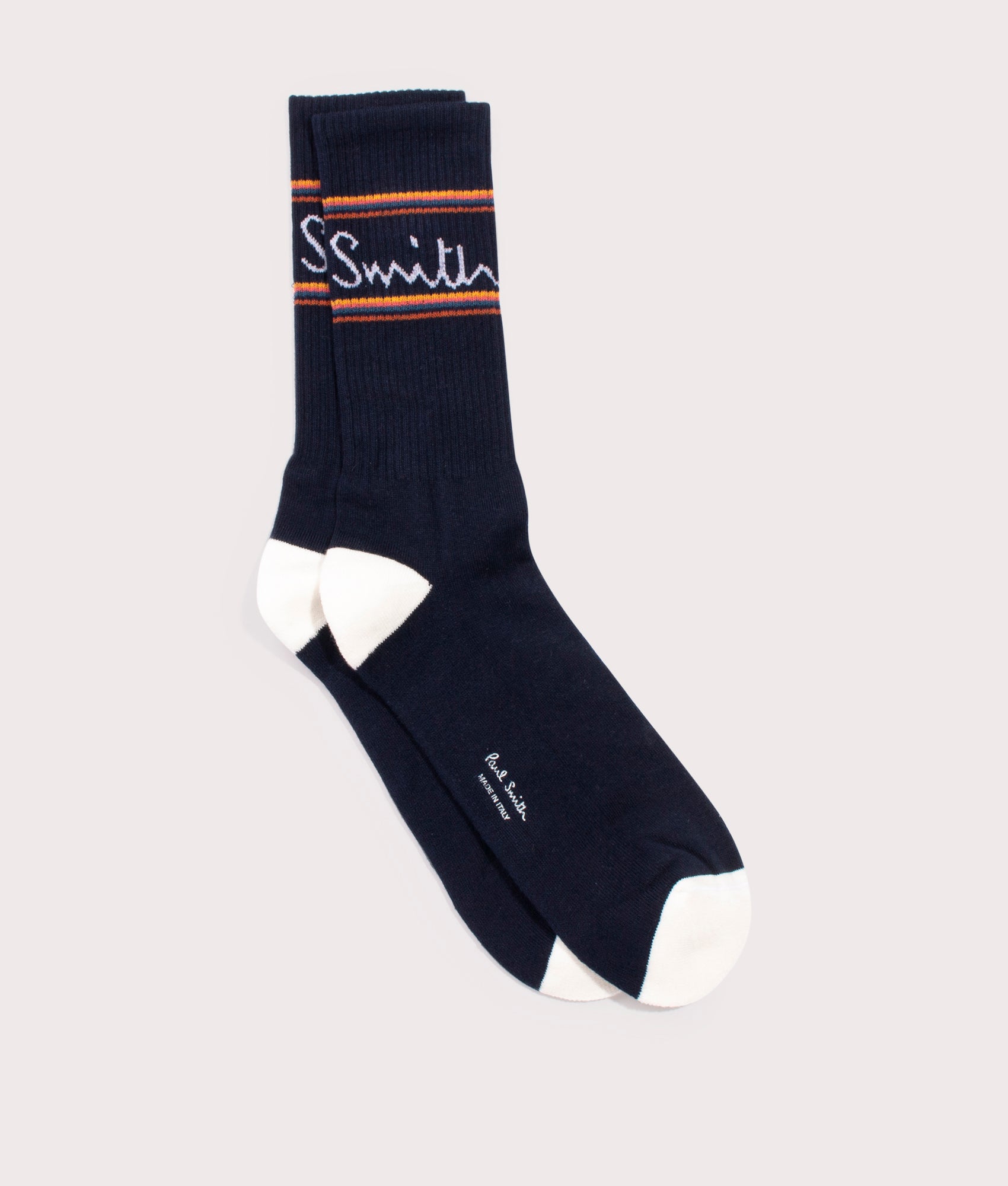 The Signature logo Ribbed Socks in Navy by PS Paul Smith at EQVVS flat lay image