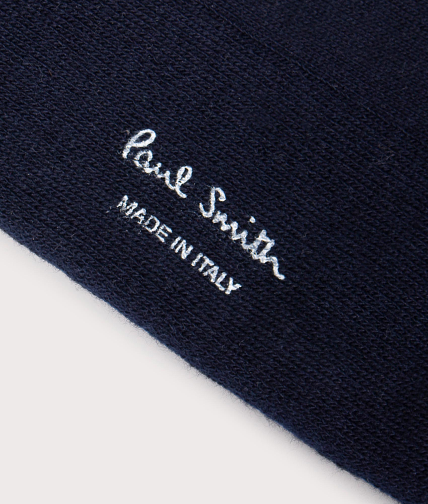 The Signature logo Ribbed Socks in Navy by PS Paul Smith at EQVVS close up detail image