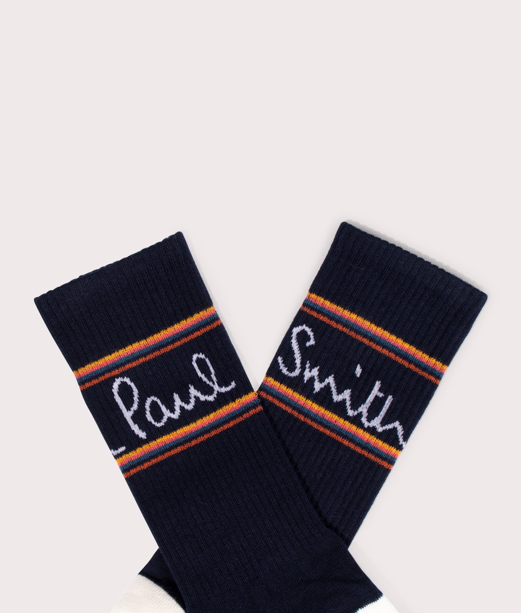 The Signature logo Ribbed Socks in Navy by PS Paul Smith at EQVVS flat lay detail image