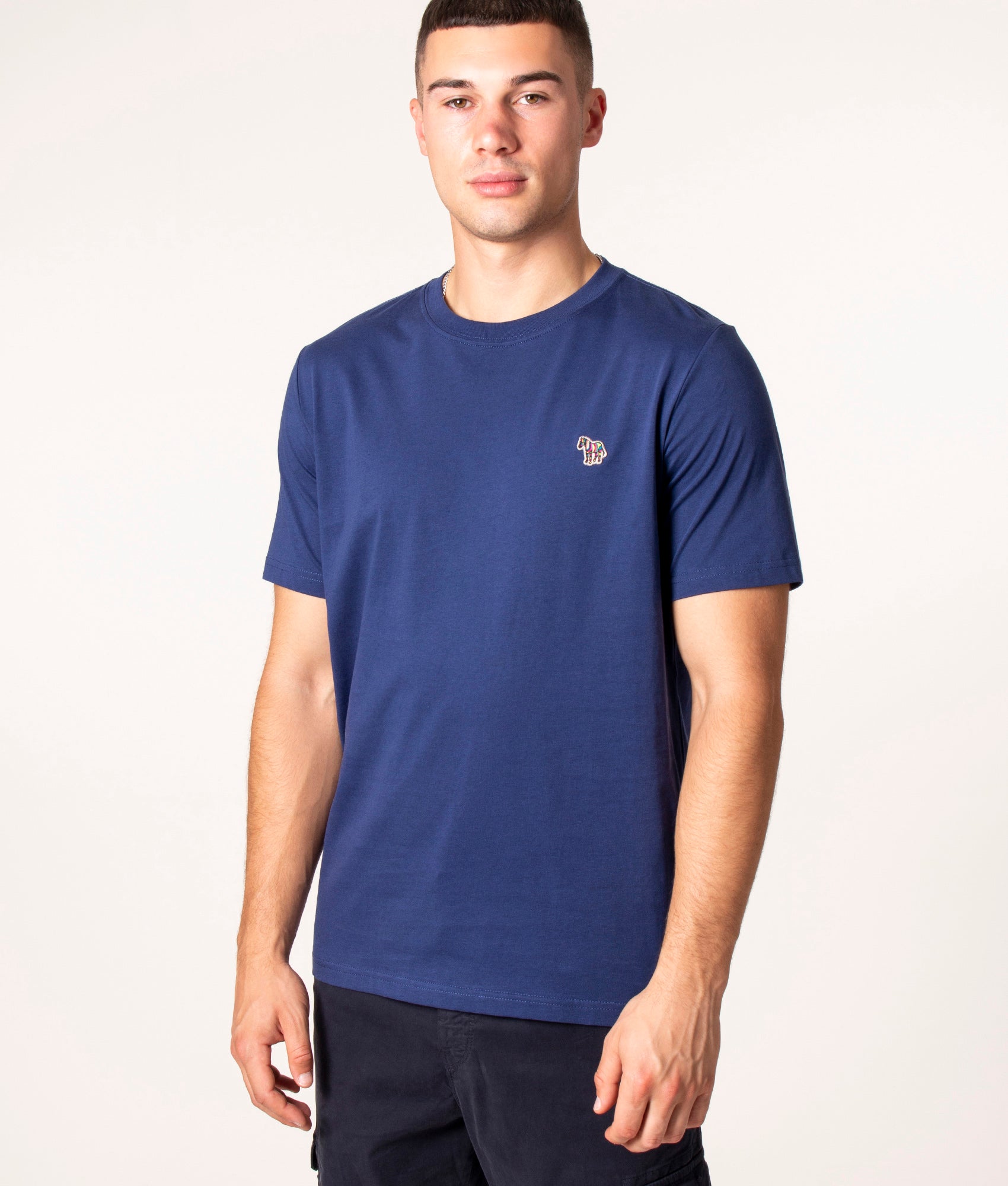 Zebra Badge T-Shirt in 45D Cobalt Blue, PS Paul Smith, EQVVS, Front Angle Model