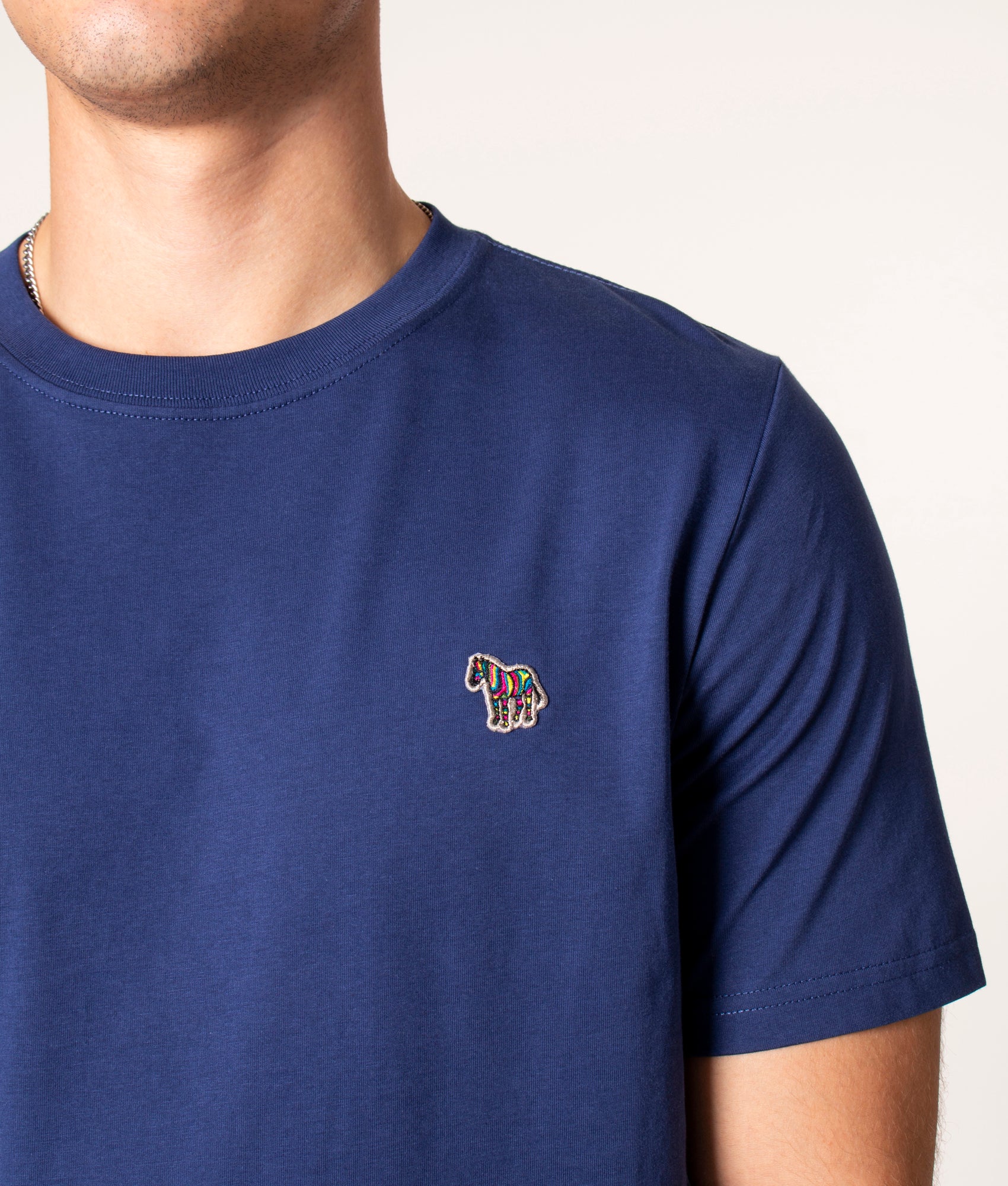 Zebra Badge T-Shirt in 45D Cobalt Blue, PS Paul Smith, EQVVS, Chest Detail Model