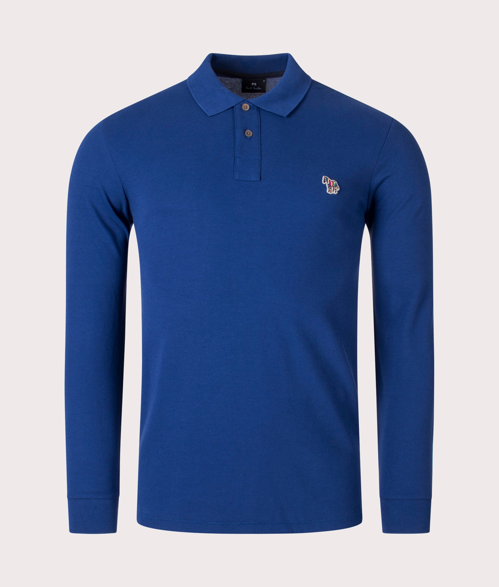 Long Sleeve Zebra Badge Polo Shirt in Cobalt Blue by PS Paul Smith at EQVVS front image