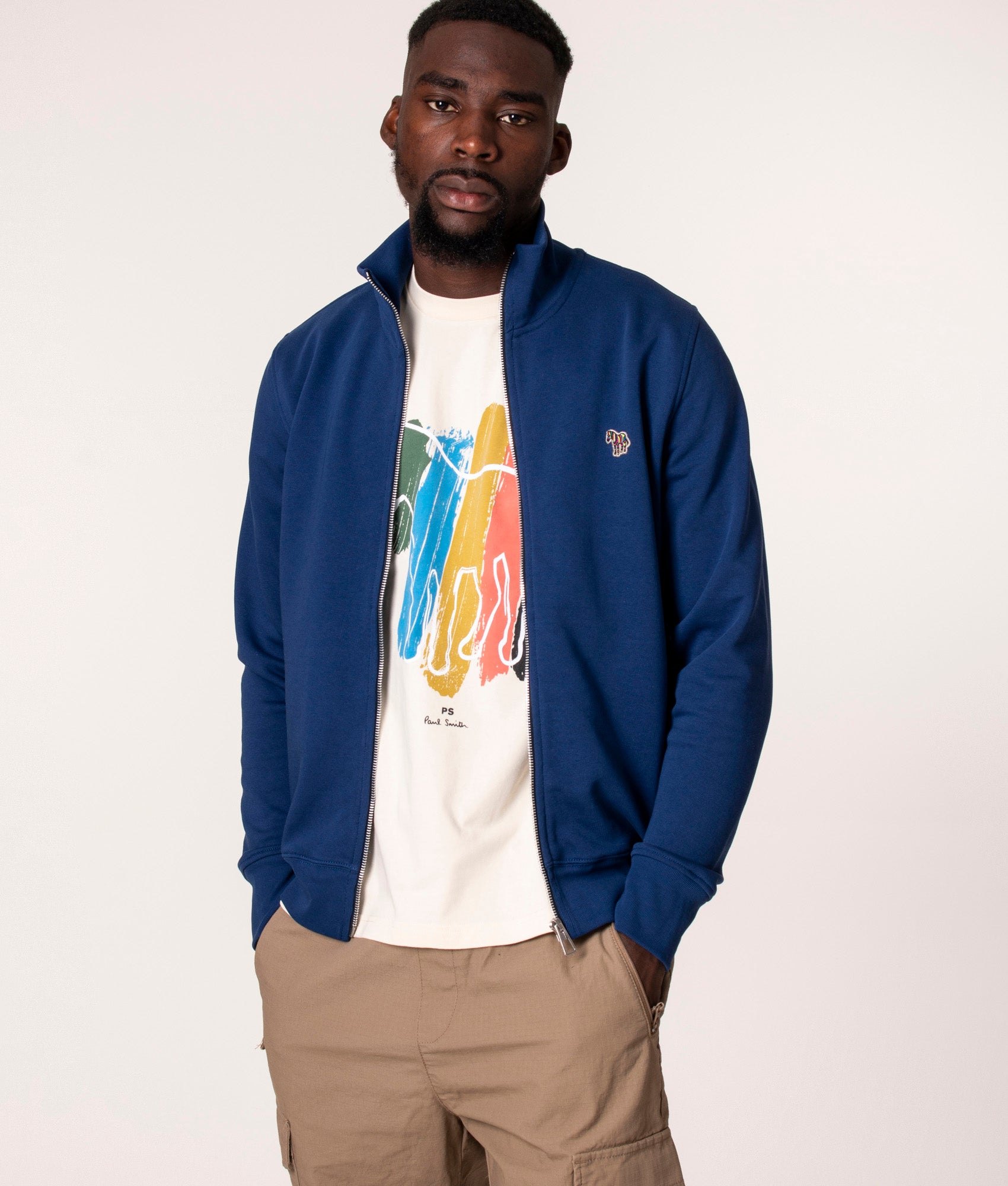 Regular Fit Zip Through Zebra Logo Sweatshirt