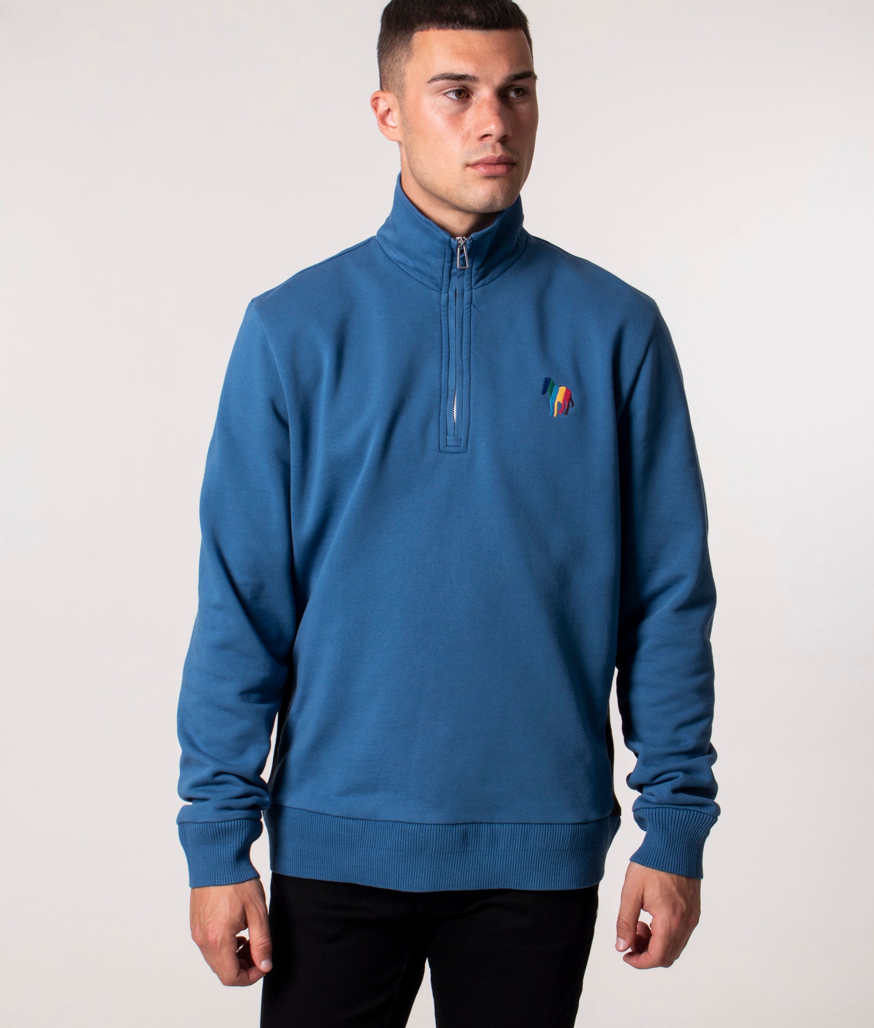 Zebra-Emblem-Quarter-Zip-Sweatshirt-Grey/Blue-PS-Paul-Smith-EQVVS