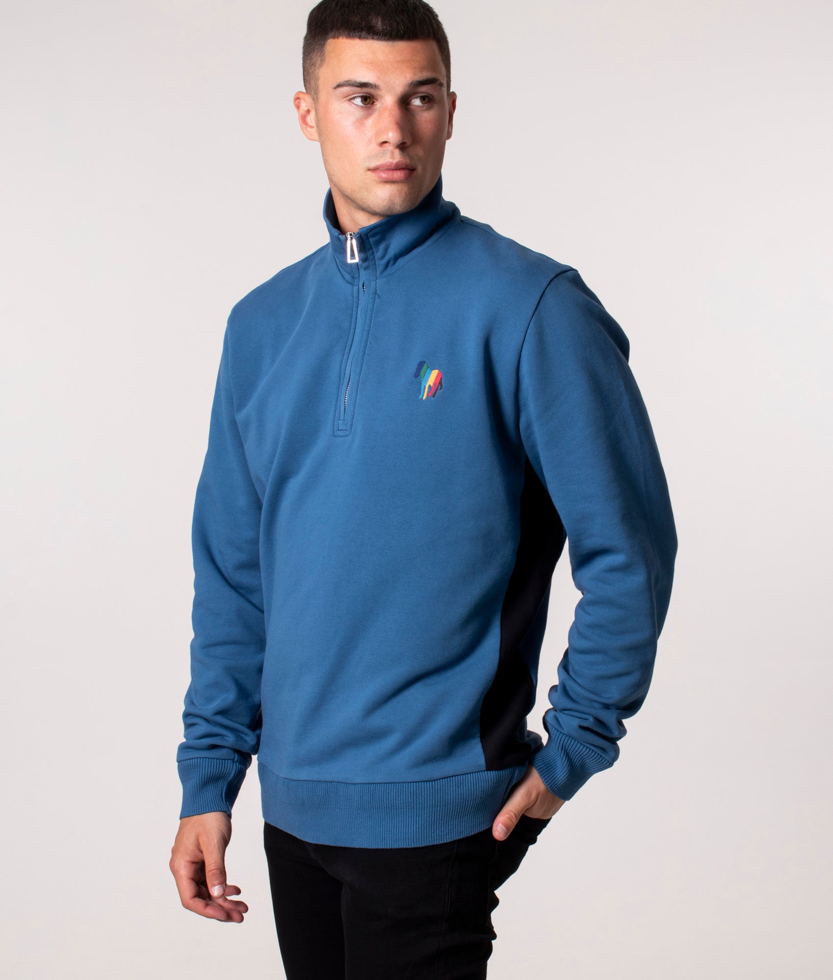 Zebra-Emblem-Quarter-Zip-Sweatshirt-Grey/Blue-PS-Paul-Smith-EQVVS