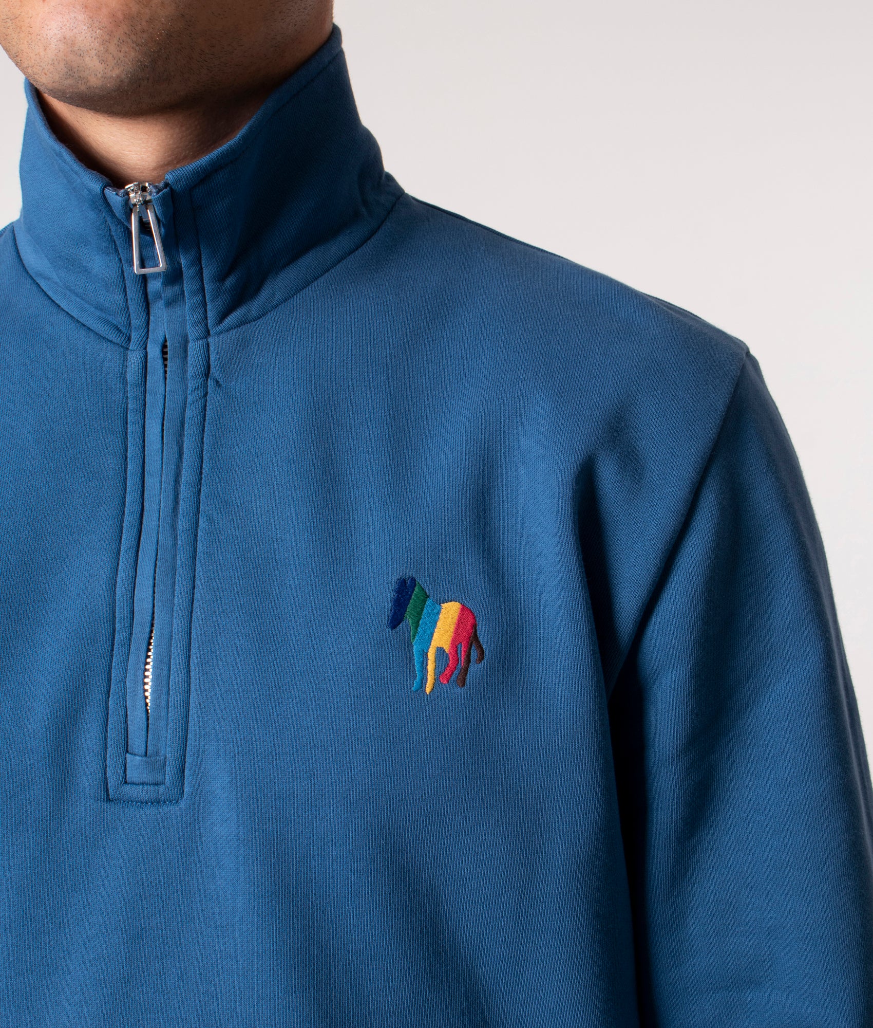 Zebra-Emblem-Quarter-Zip-Sweatshirt-Grey/Blue-PS-Paul-Smith-EQVVS