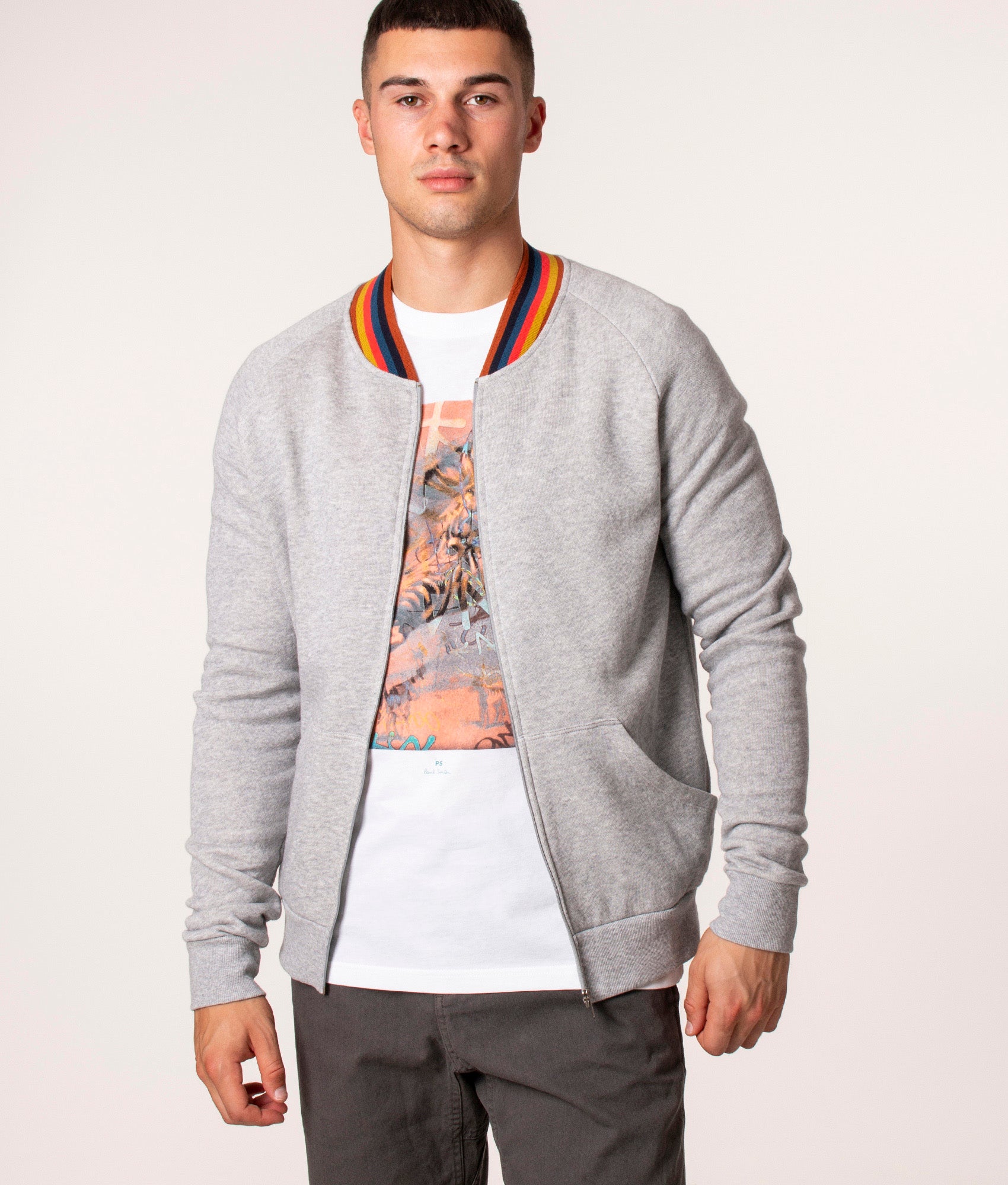 PS Paul Smith Zip Through Collar Detail Sweatshirt in Grey at EQVVS, Model front