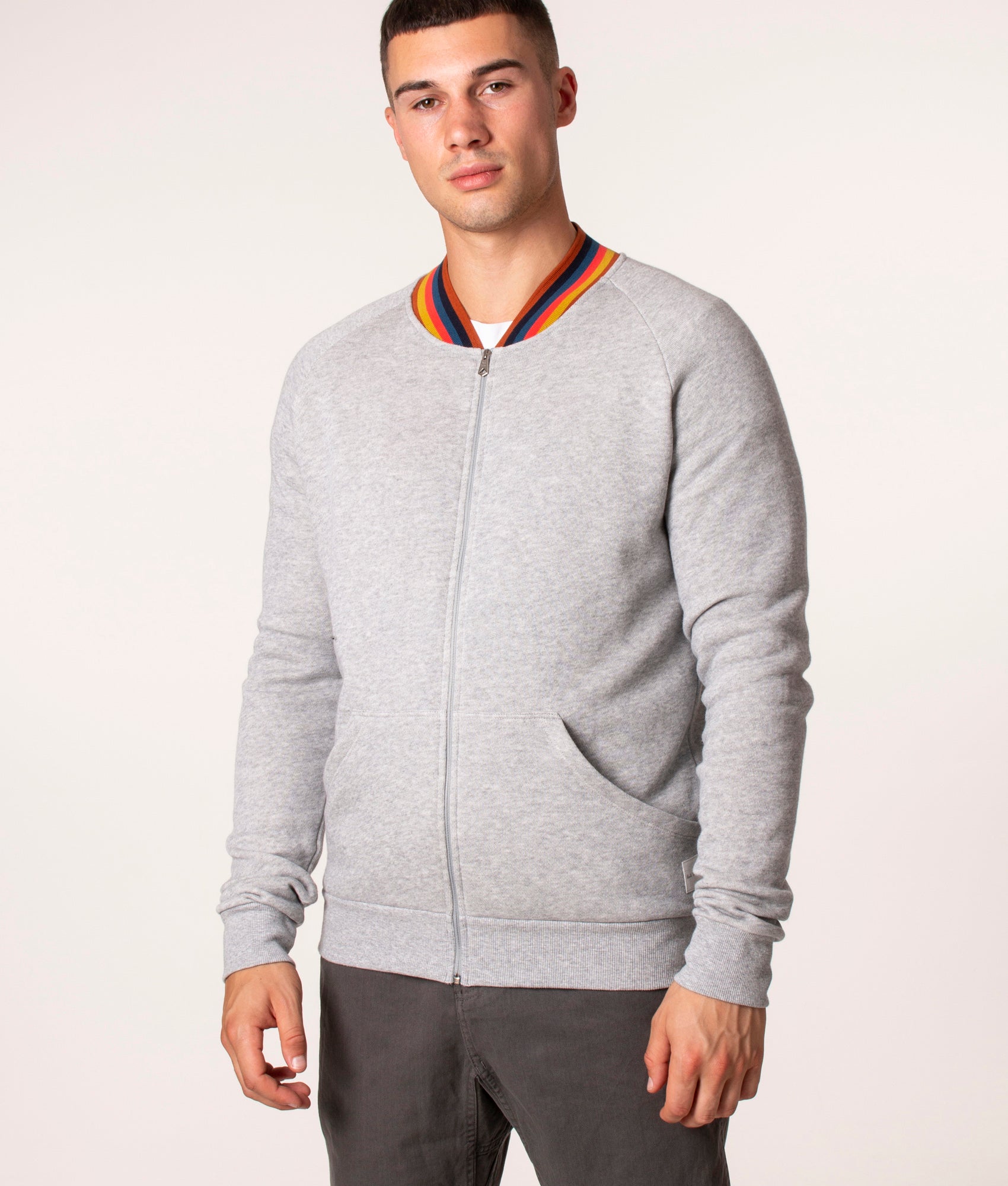 PS Paul Smith Zip Through Collar Detail Sweatshirt in Grey at EQVVS, Model front angle
