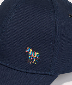 Zebra Logo Baseball Cap in Navy by PS Paul Smith at EQVVS close up detail image