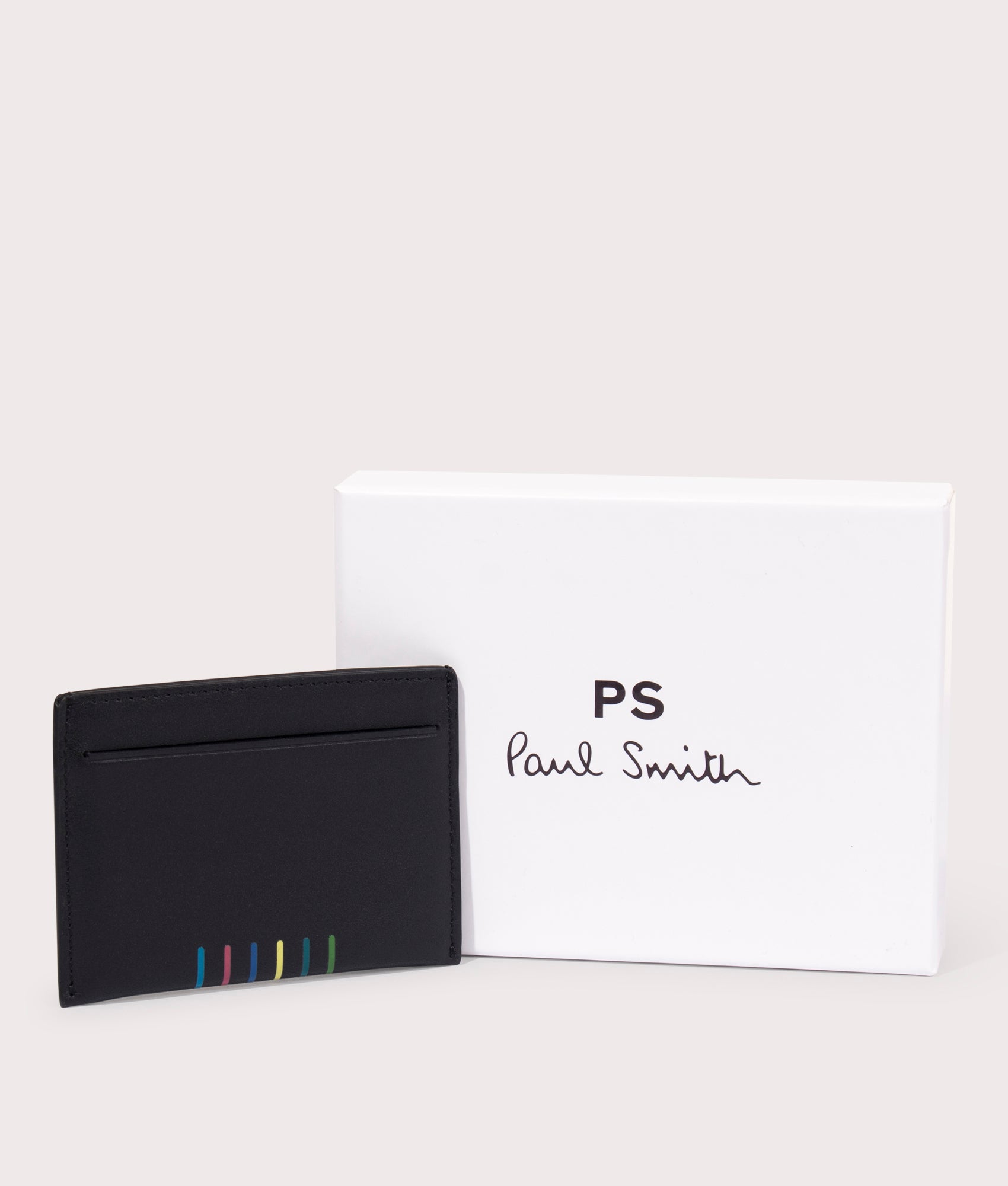 Stripe Card Holder in Black by PS Paul Smith at EQVVS card holder and box image
