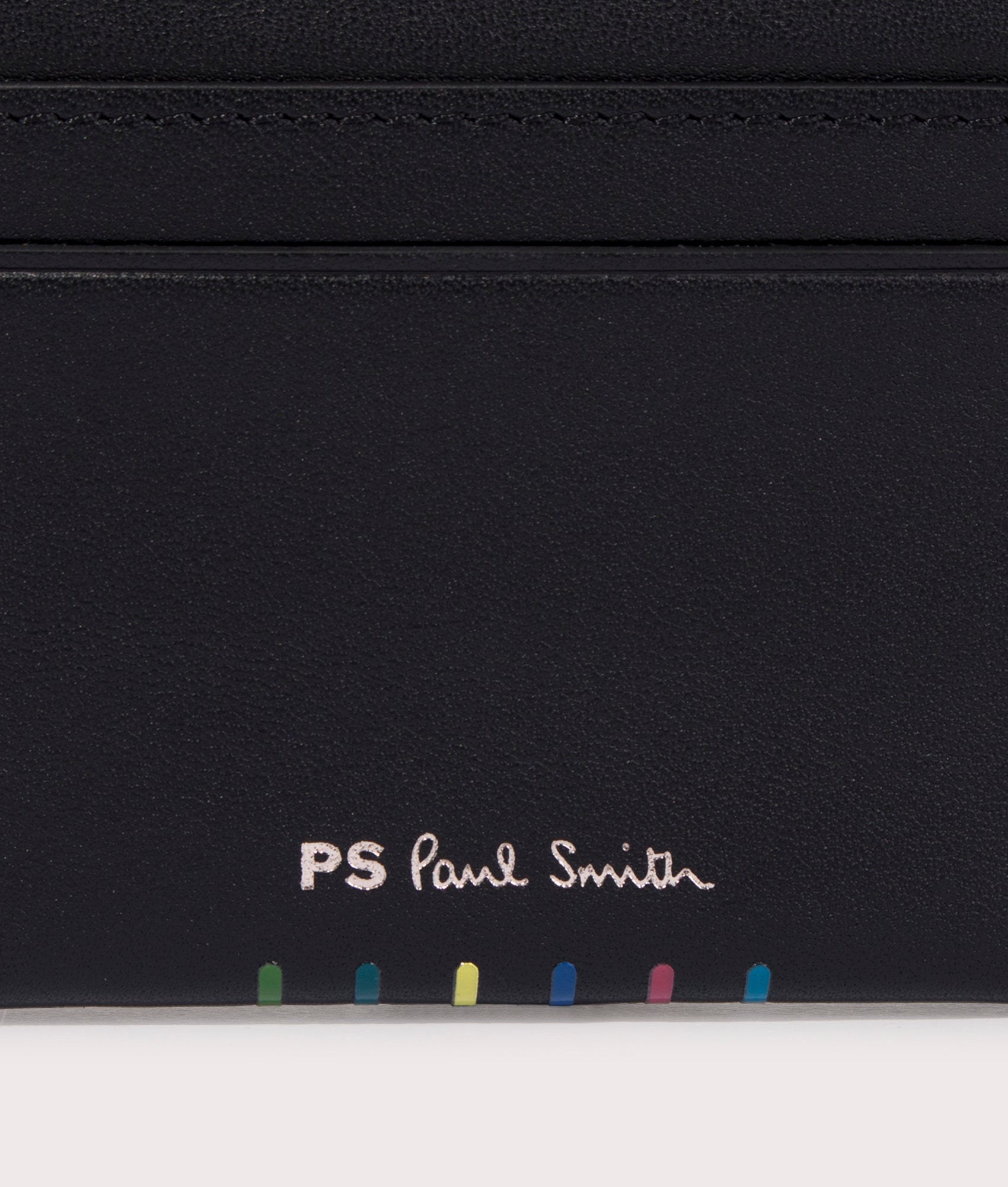 Stripe Card Holder in Black by PS Paul Smith at EQVVS close up detail image