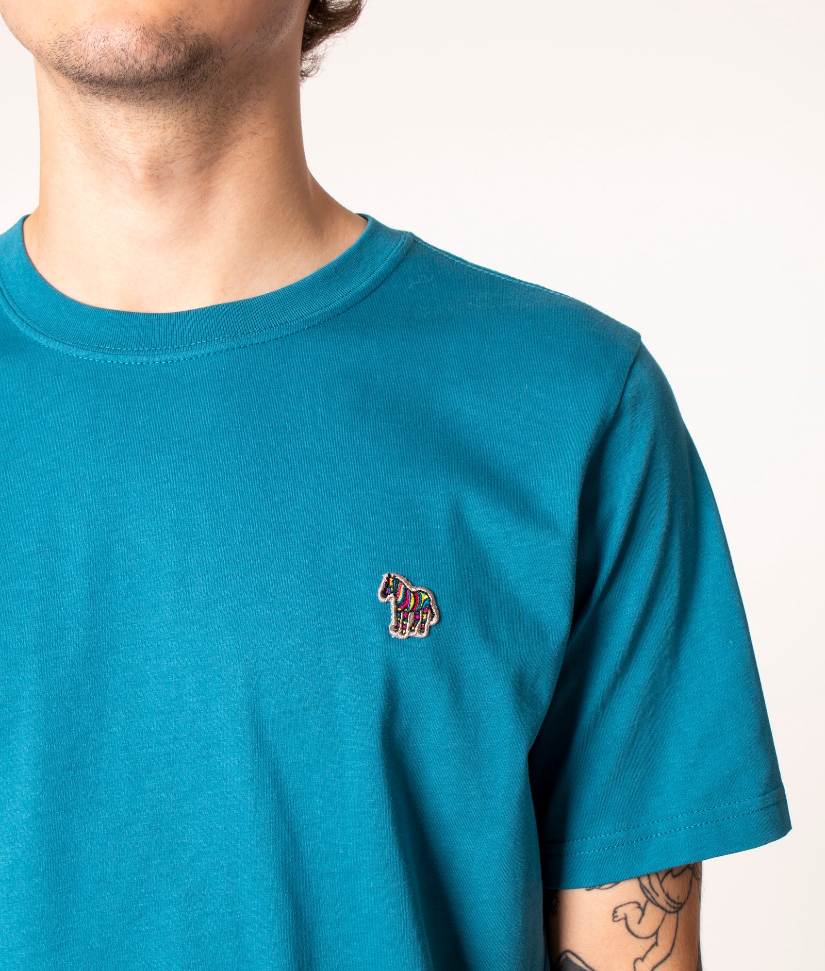 Zebra Badge T-Shirt in 44F Petrol Blue, PS Paul Smith, EQVVS, Chest Logo Model