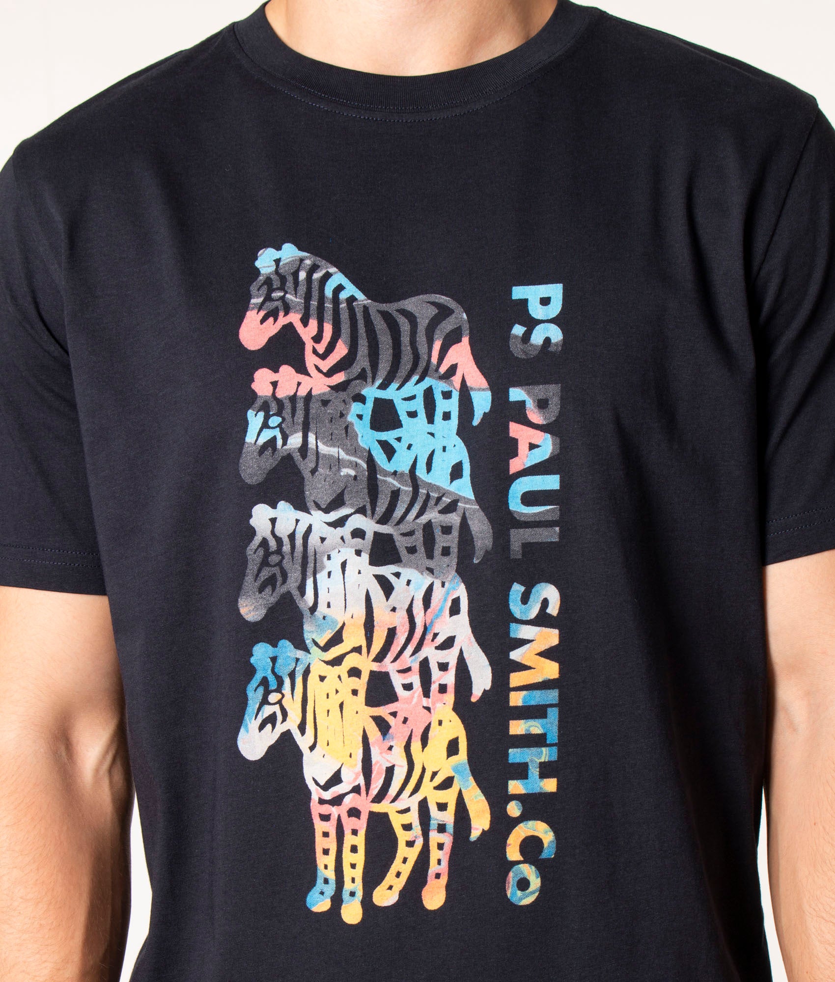 Four Zebras T-Shirt in 49 Very Dark Navy, PS Paul Smith,  EQVVS, Front Close Up  Model