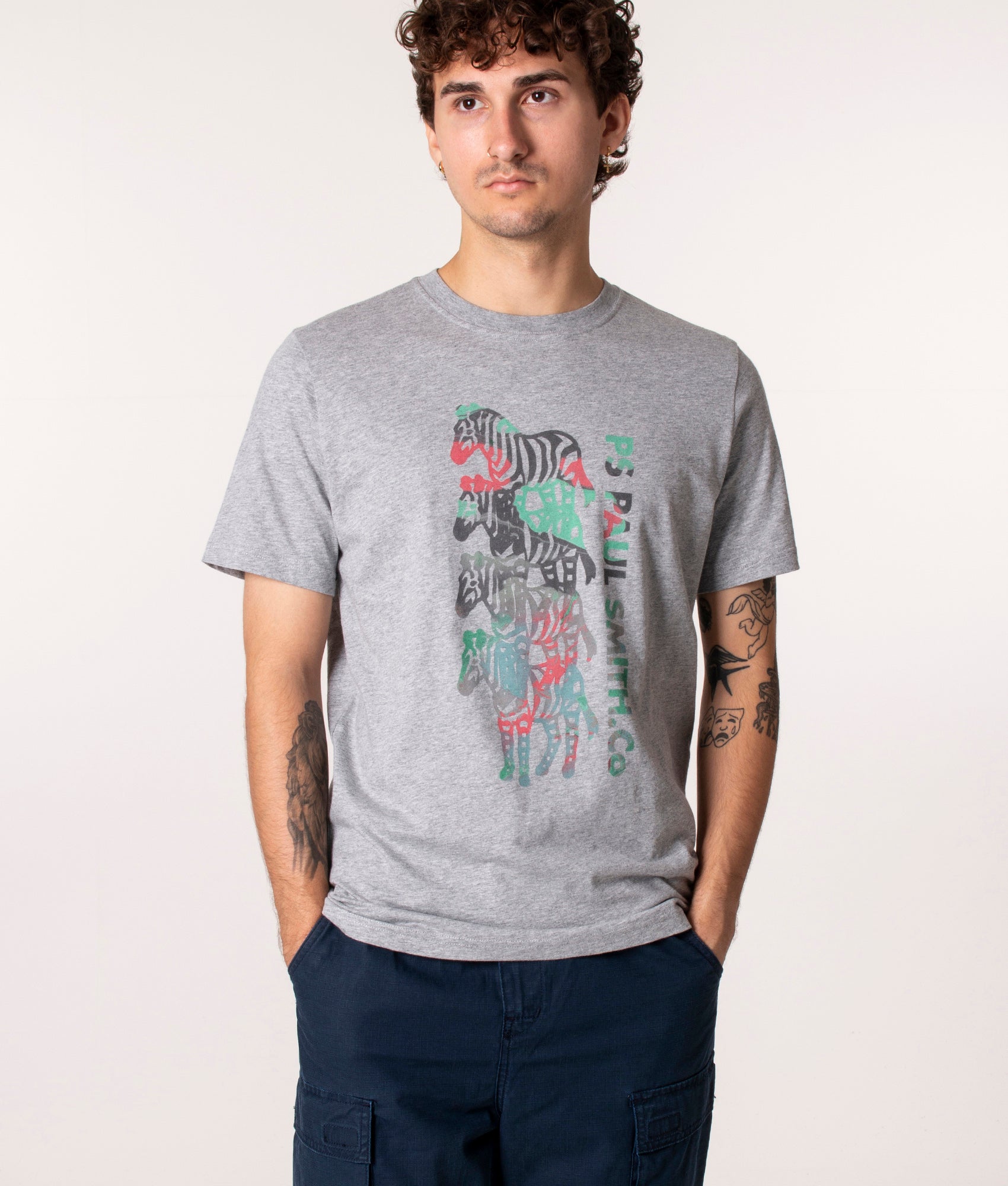 PS Paul Smith Four Zebras T-Shirt in 72 Grey Melange at EQVVS, Model Front
