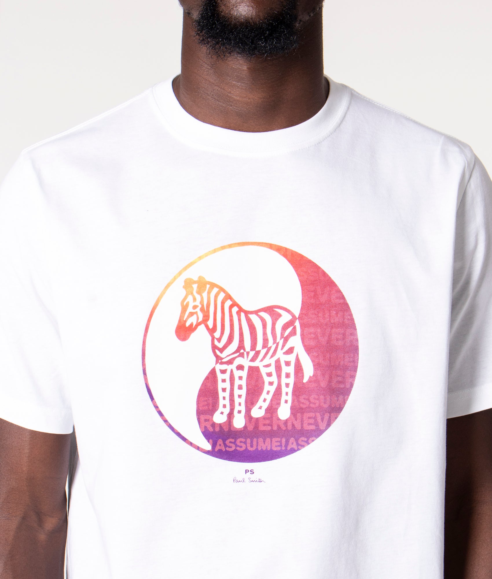 PS Paul Smith Yin Yang Zebra Logo T-Shirt in 01 White at EQVVS, Model Front detail