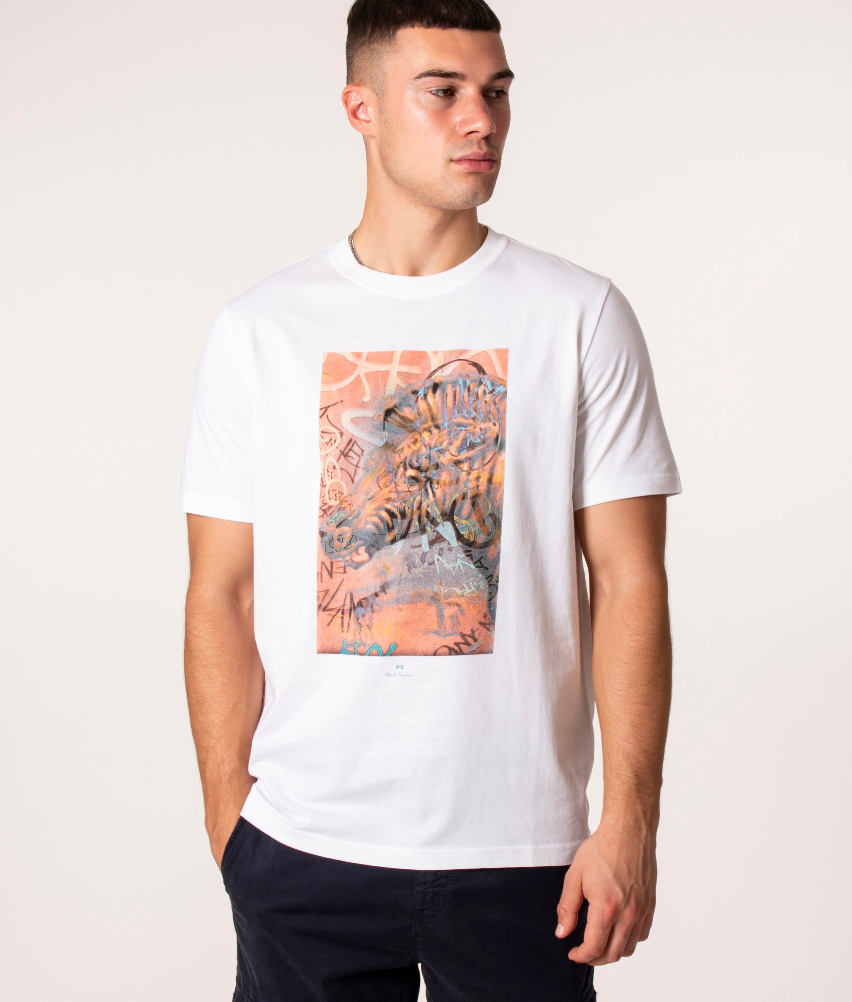 PS Paul Smith Graffiti T-Shirt in 01 White at EQVVS, Model Front