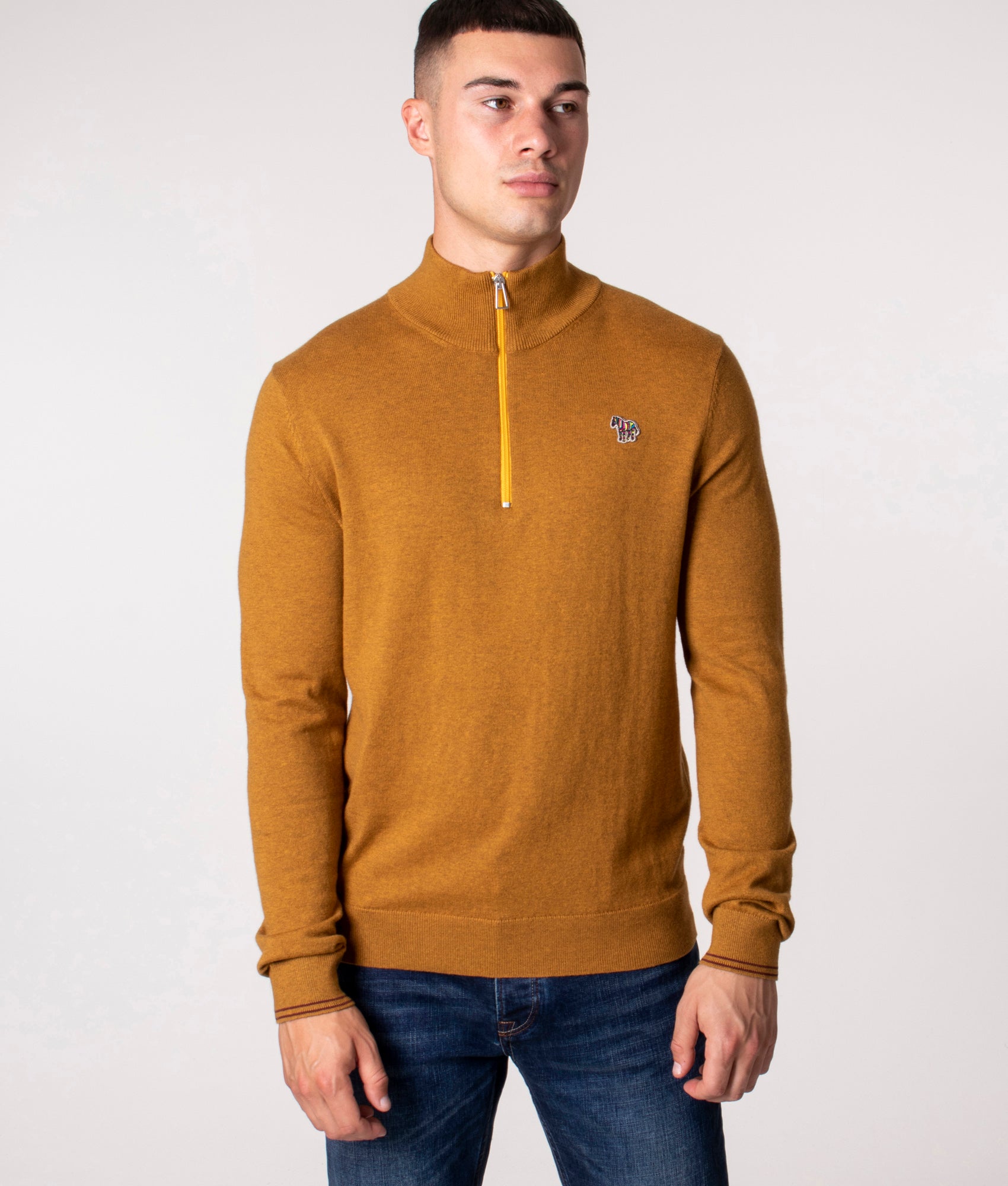 Quarter-Zip-Zebra-Badge-Sweatshirt-Golden-Yellow-PS-Paul-Smith-EQVVS