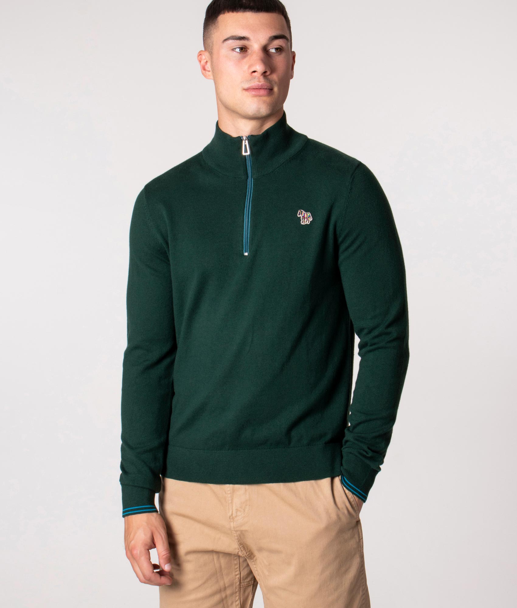 Quarter-Zip-Zebra-Badge-Sweatshirt-Petrol-Green-PS-Paul-Smith-EQVVS