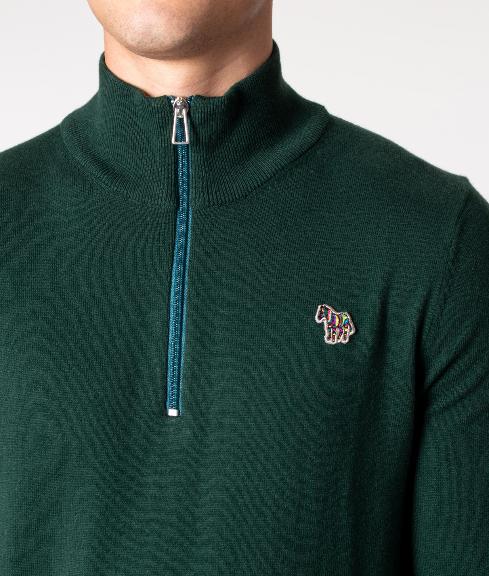 Quarter-Zip-Zebra-Badge-Sweatshirt-Petrol-Green-PS-Paul-Smith-EQVVS